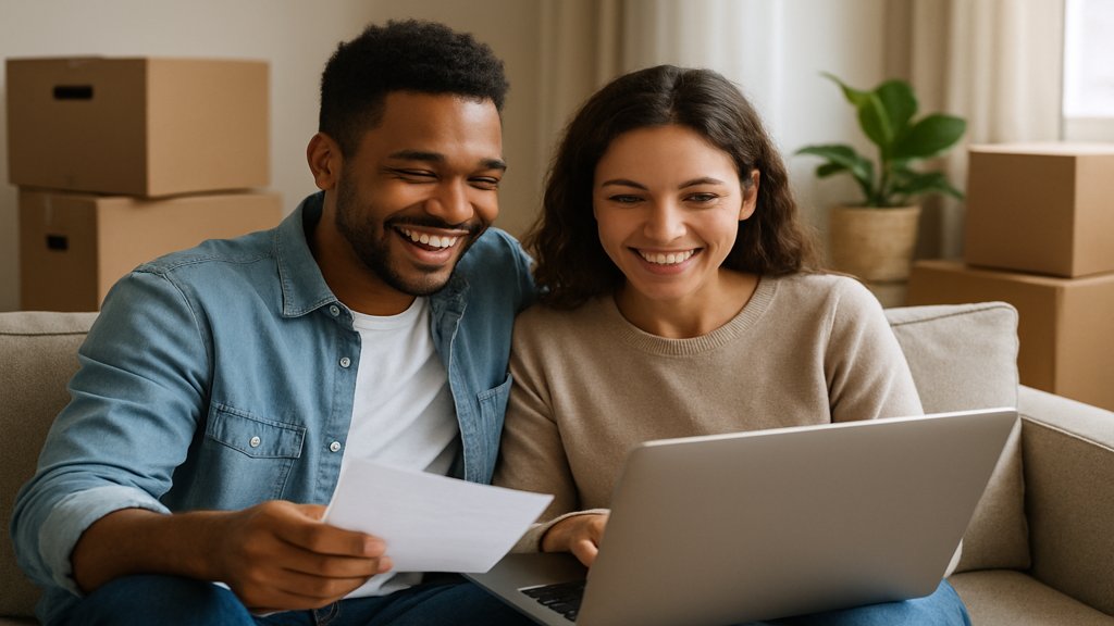 Ein Paar überprüft die Finanzierung ihres Hauskaufs.