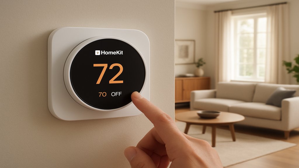 Ein smarter Thermostat, der mit HomeKit verbunden ist.