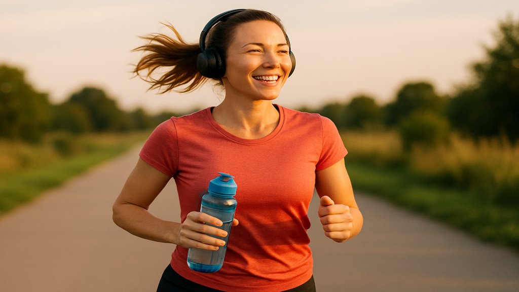 Eine Person beim Joggen, die die Vorteile des Intervallfastens ausstrahlt.