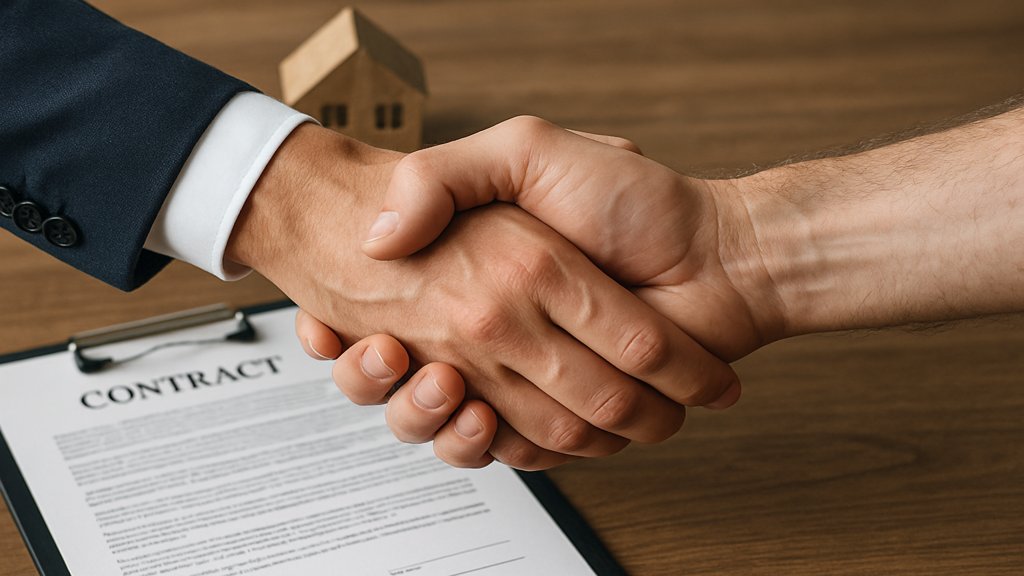 Immobilienmakler und Käufer schließen eine Vereinbarung ab.