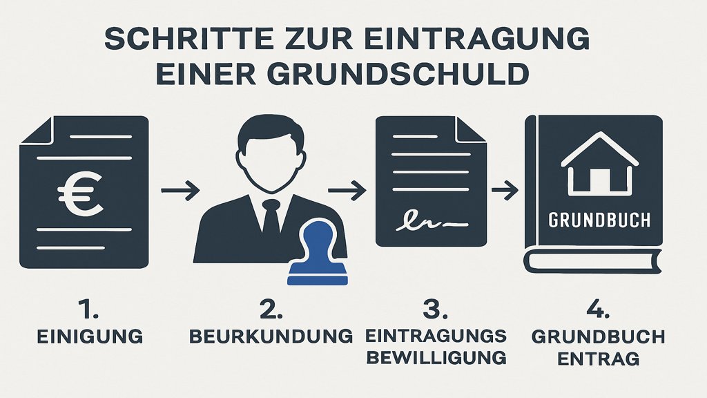 Infografik mit den Schritten zur Eintragung einer Grundschuld.