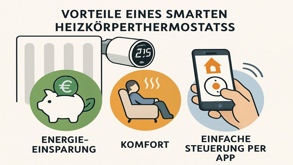 Infografik mit den Vorteilen eines smarten Heizkörperthermostats.