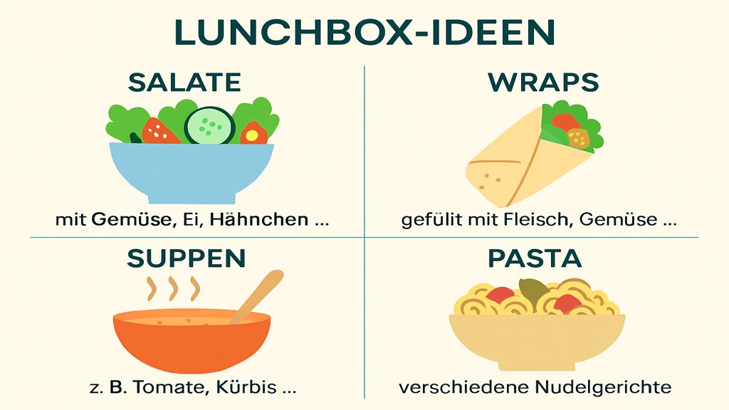 Infografik mit Lunchbox-Ideen für das Büro.
