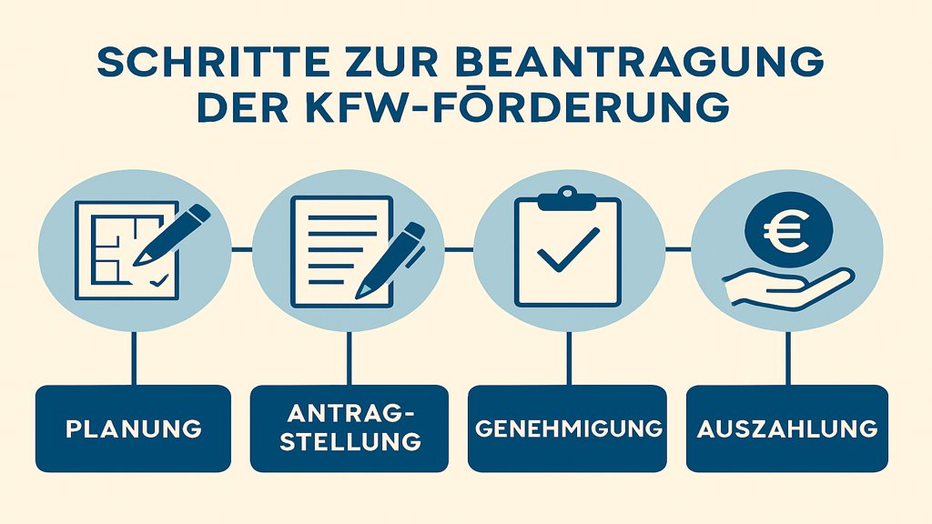 Infografik: Schritte zur Beantragung der KfW Förderung.