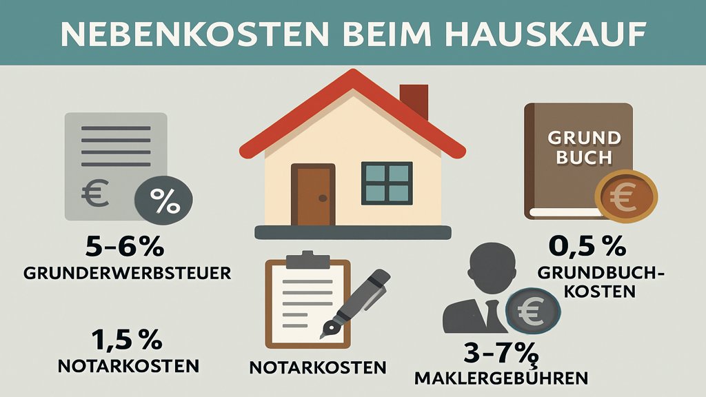 Infografik zu den wichtigsten Nebenkosten beim Hauskauf.