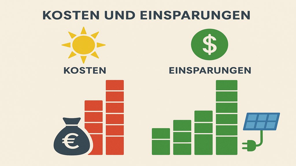 Infografik zu Kosten und Einsparungen einer Solaranlage.