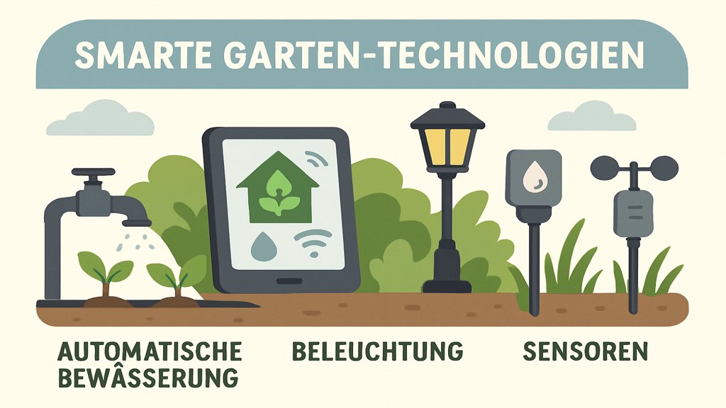 Infografik zu smarten Garten-Technologien.