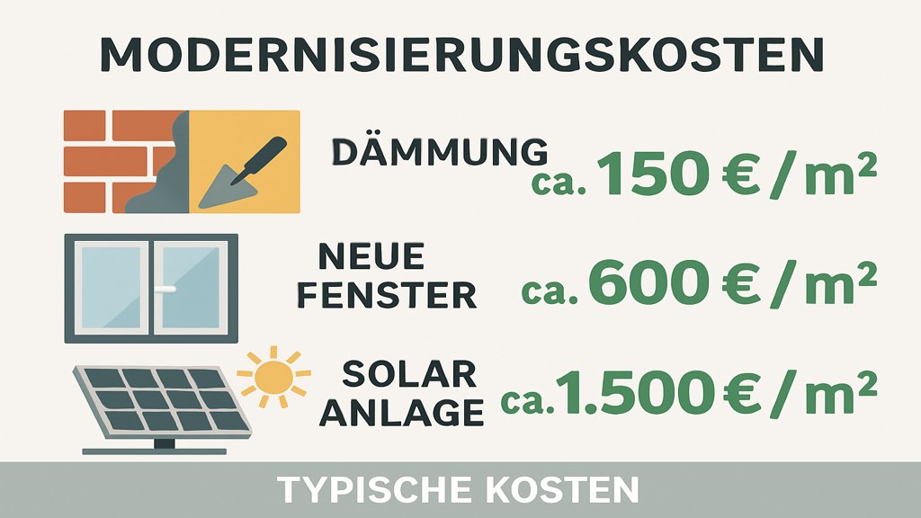Infografik zu typischen Kosten für Modernisierungsmaßnahmen.