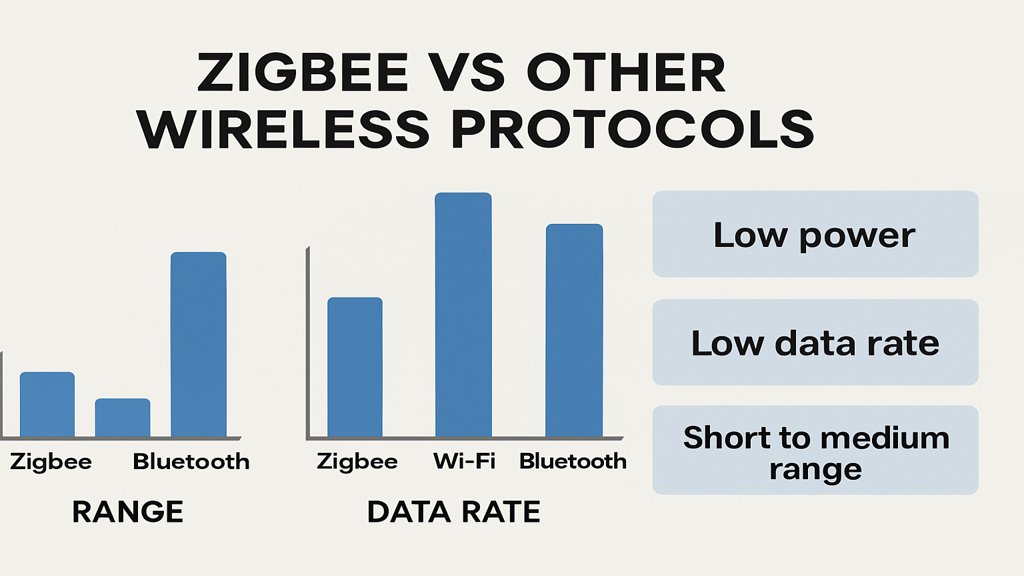 Infografik zum Vergleich von Zigbee, WLAN und Bluetooth.