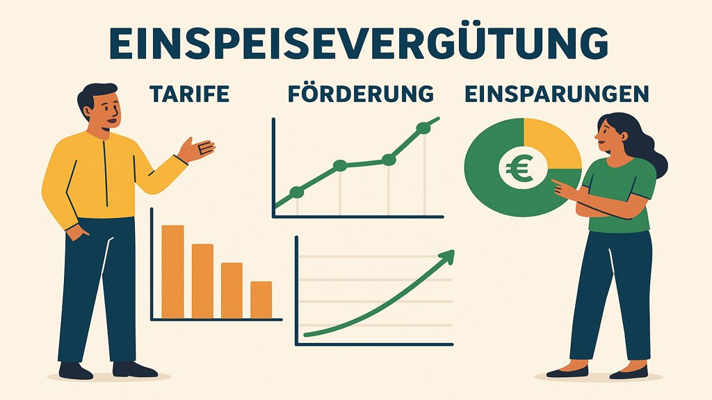 Infografik zur Einspeisevergütung mit Tarifen und Förderungen.