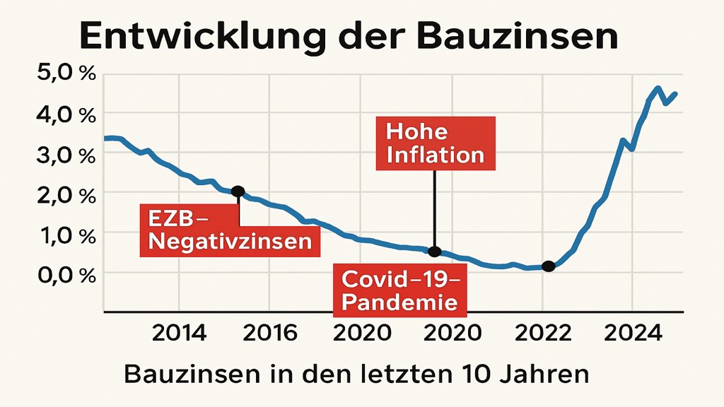 Infografik zur Entwicklung der Bauzinsen über die letzten 10 Jahre.