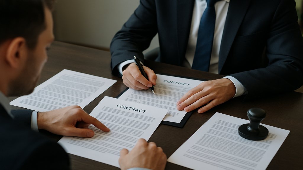 Person bespricht Grundschuld-Dokumente mit einem Notar.