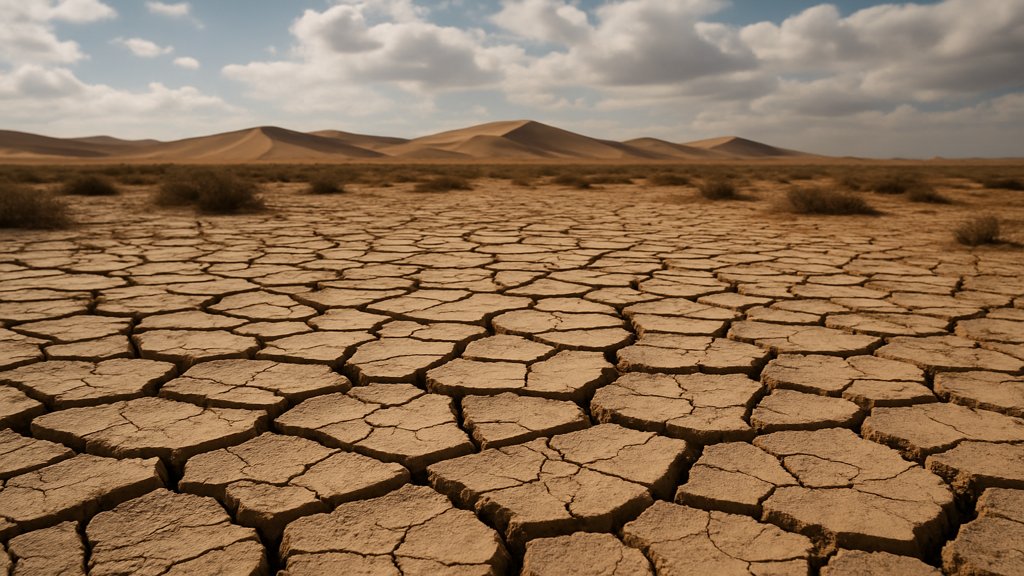 Rissiger Boden in einer Wüstenlandschaft als Symbol für Wassermangel.