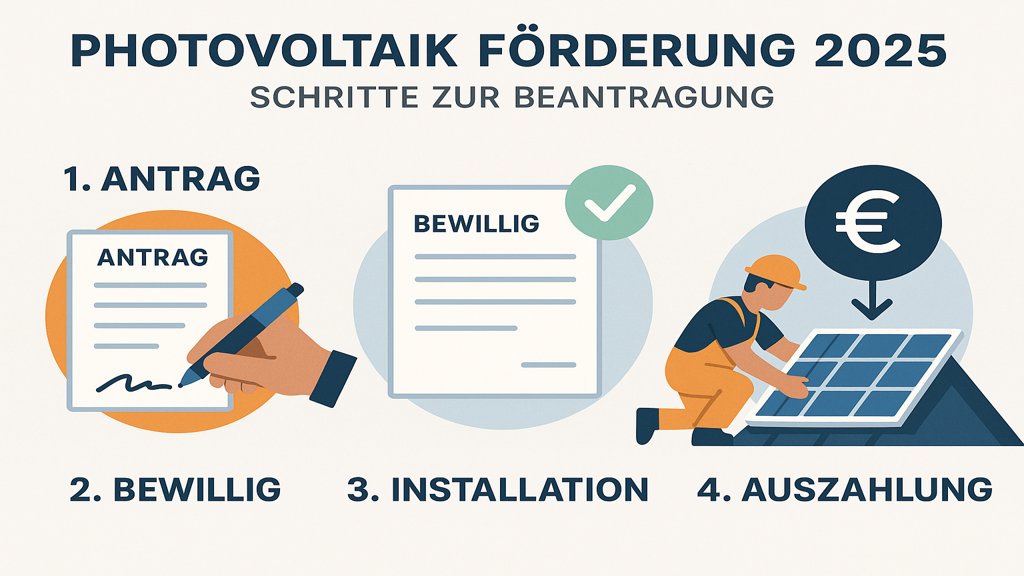 Schritte zur Beantragung der Photovoltaik Förderung 2025.