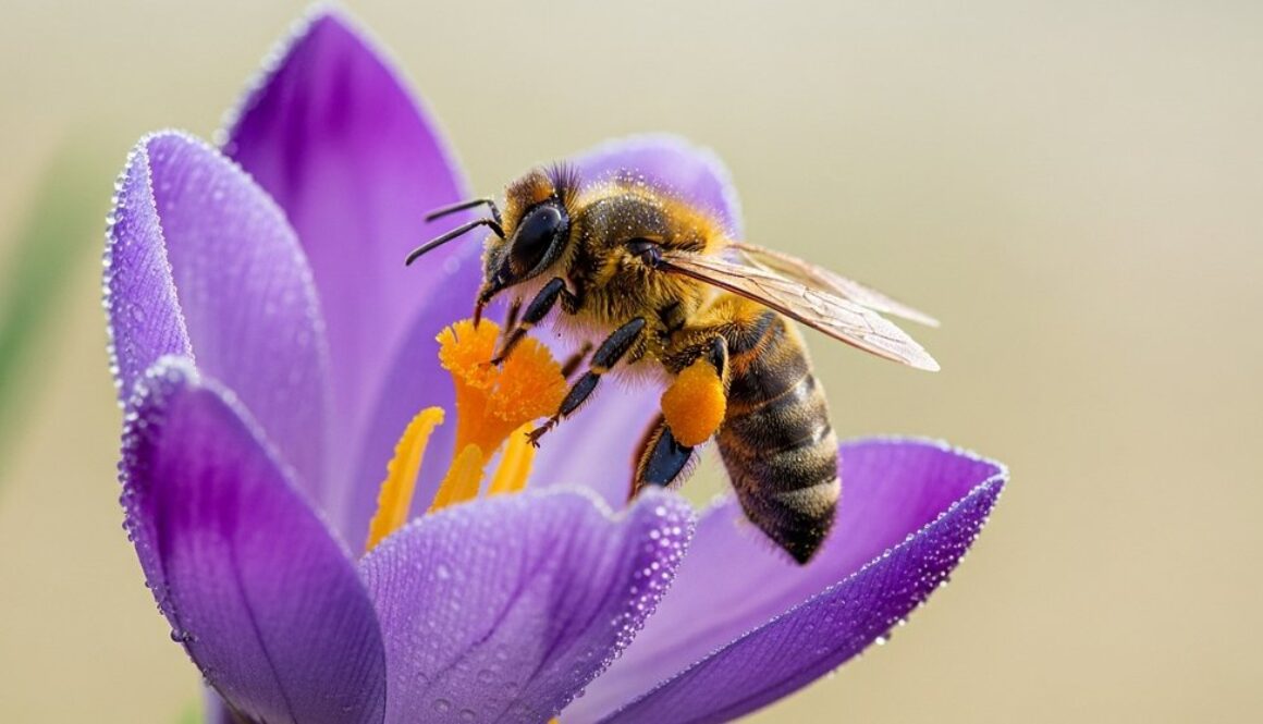 Anfänger lernt die Grundlagen der Makrofotografie am Beispiel einer Biene auf einer Blüte.