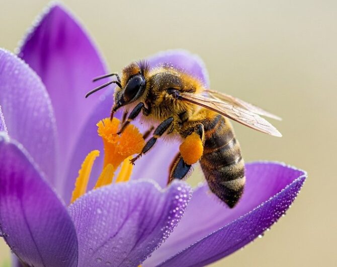 Anfänger lernt die Grundlagen der Makrofotografie am Beispiel einer Biene auf einer Blüte.
