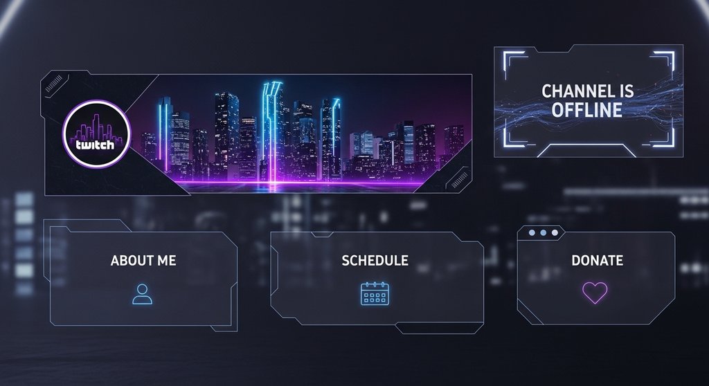 Beispiel für ein stimmiges Twitch Kanal-Design mit Banner und Info-Panels.