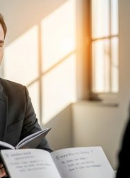 Bewerber stellt im Vorstellungsgespräch kluge Fragen an den Arbeitgeber.