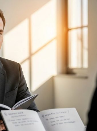 Bewerber stellt im Vorstellungsgespräch kluge Fragen an den Arbeitgeber.