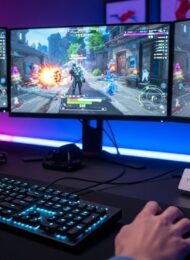 Ein Gamer nutzt eine Game Capture Card an seinem professionellen Streaming-Setup, um Gameplay aufzunehmen.