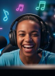 Ein glücklicher Streamer nutzt copyrightfreie Musik, um seinen Kanal vor Strikes zu schützen.