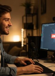 Ein junger Mann startet seinen ersten Livestream mit seinem Streaming Setup für Anfänger.