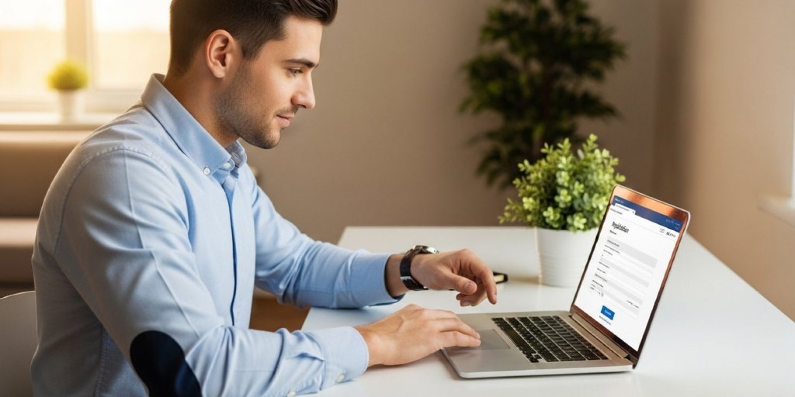 Ein Mann schickt seine erfolgreiche Online-Bewerbung von seinem Laptop ab.