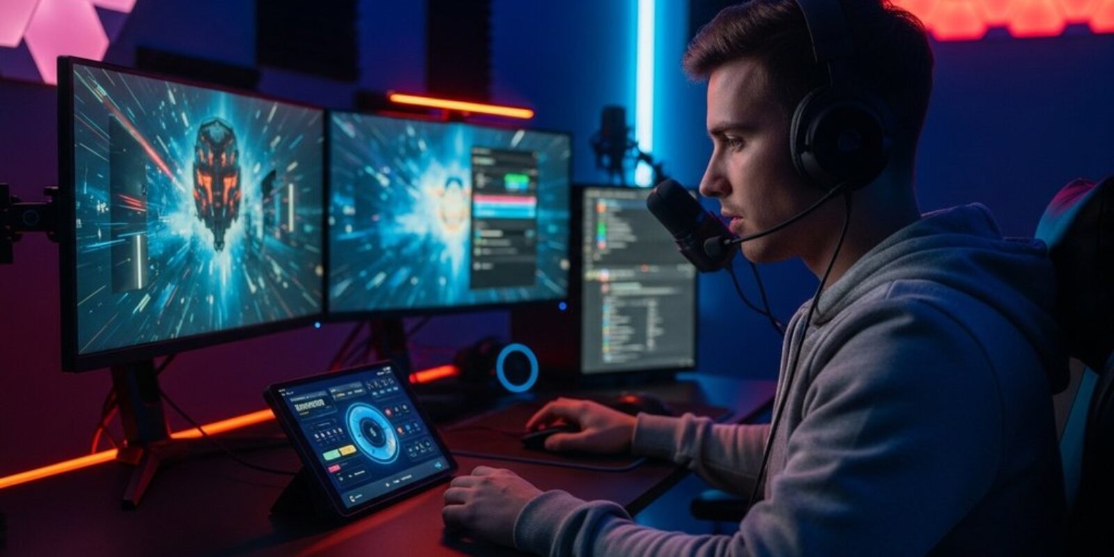 Ein Streamer nutzt eine günstige Stream Deck Alternative auf seinem Tablet.