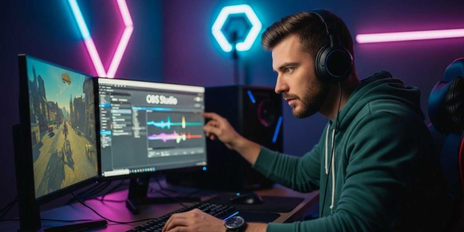 Ein Streamer optimiert seine OBS Studio Einstellungen für eine professionelle Übertragung.