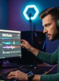 Ein Streamer optimiert seine OBS Studio Einstellungen für eine professionelle Übertragung.