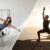 Eine Frau beim Pilates auf dem Reformer und ein Mann in einer Yoga-Pose bei Sonnenaufgang, die den Vergleich zwischen Pilates und Yoga symbolisieren.