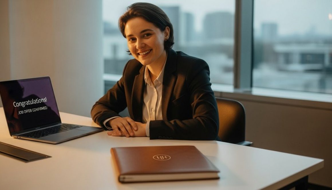 Eine Person freut sich über den Erfolg ihrer professionell geschriebenen Bewerbung.