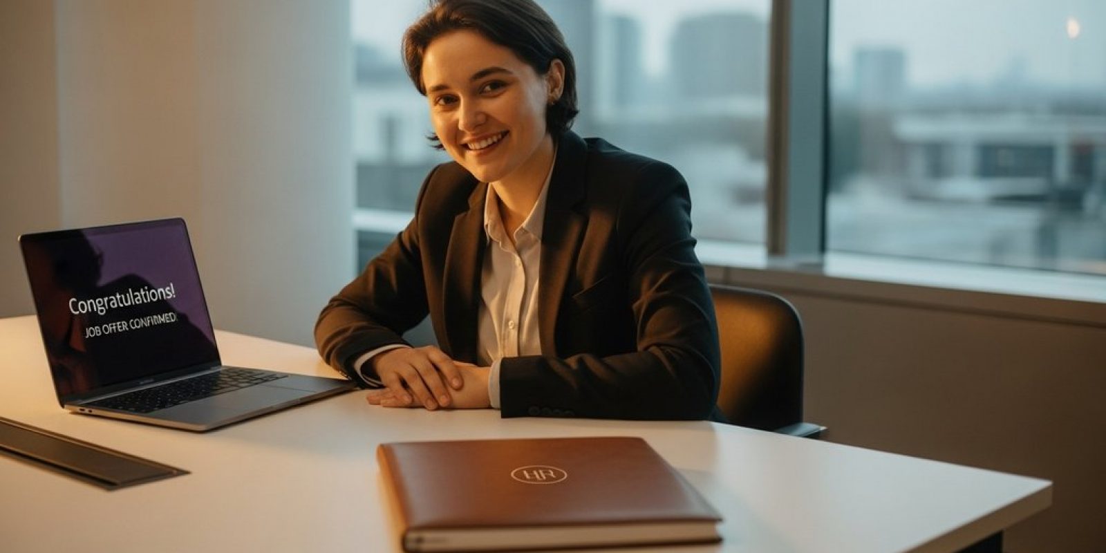Eine Person freut sich über den Erfolg ihrer professionell geschriebenen Bewerbung.