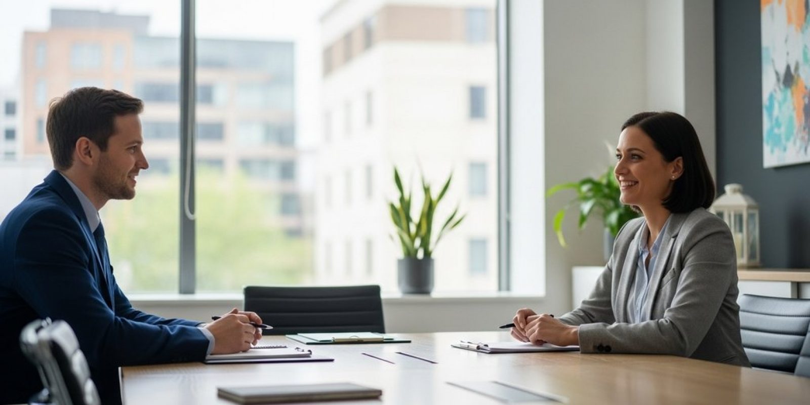 Eine Person führt eine erfolgreiche und positive Gehaltsverhandlung mit dem Vorgesetzten.