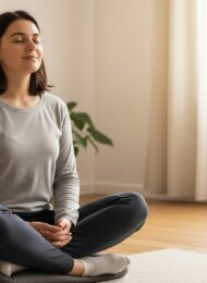 Eine Person meditiert entspannt in einem sonnigen Raum als Einstieg in die Meditation für Anfänger.