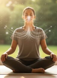 Eine Person praktiziert Pranayama für Anfänger und findet durch bewusstes Atmen zur Ruhe.