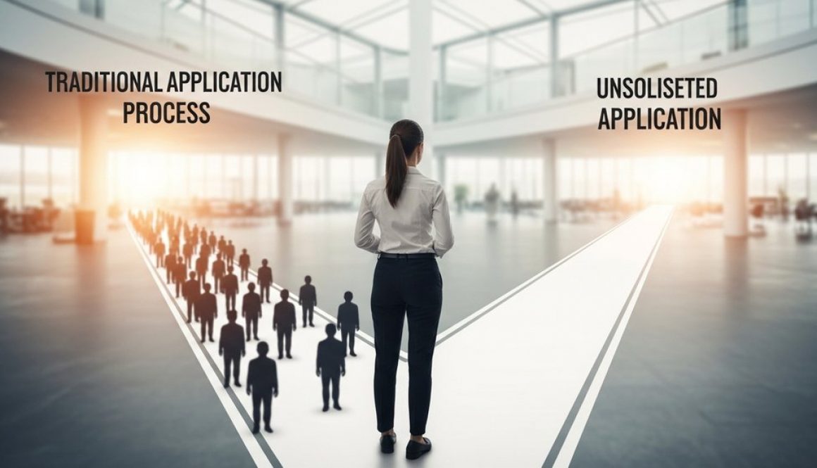 Eine Person wählt den direkten Weg zum Traumjob durch eine überzeugende Initiativbewerbung.