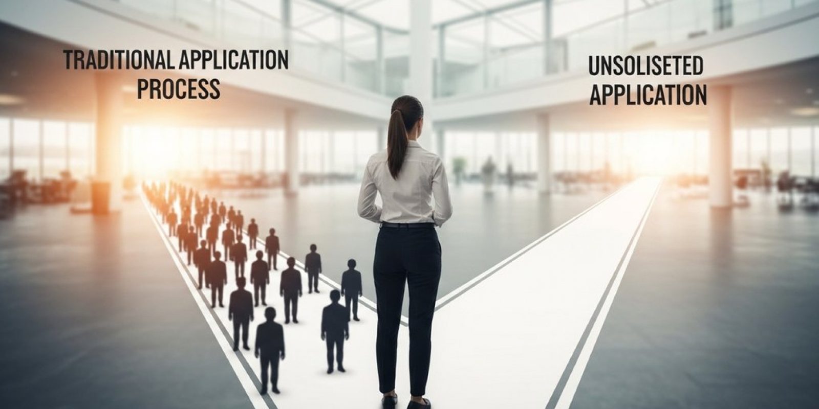 Eine Person wählt den direkten Weg zum Traumjob durch eine überzeugende Initiativbewerbung.