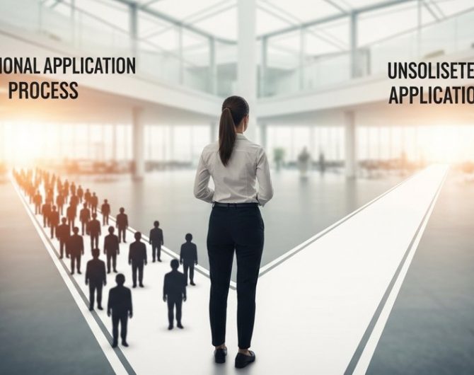 Eine Person wählt den direkten Weg zum Traumjob durch eine überzeugende Initiativbewerbung.