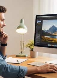 Einsteiger lernt mit einem Guide die Grundlagen von Lightroom für Anfänger und bearbeitet ein Foto.