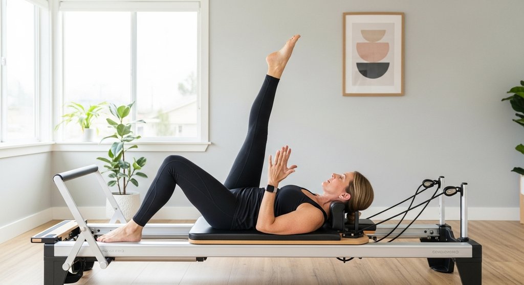 Frau bei der Pilates Reformer Übung 