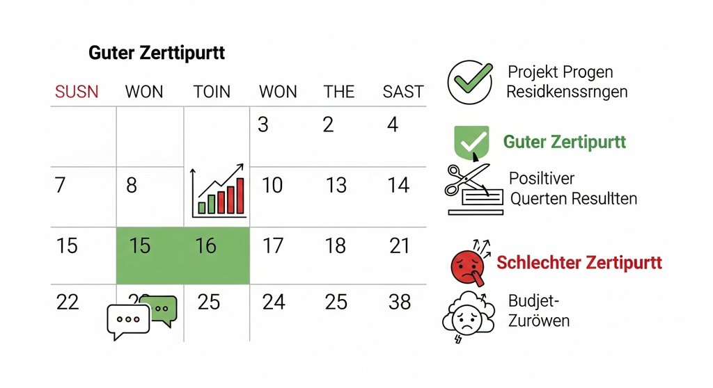 Infografik, die die besten und schlechtesten Zeitpunkte für eine Gehaltsverhandlung aufzeigt.