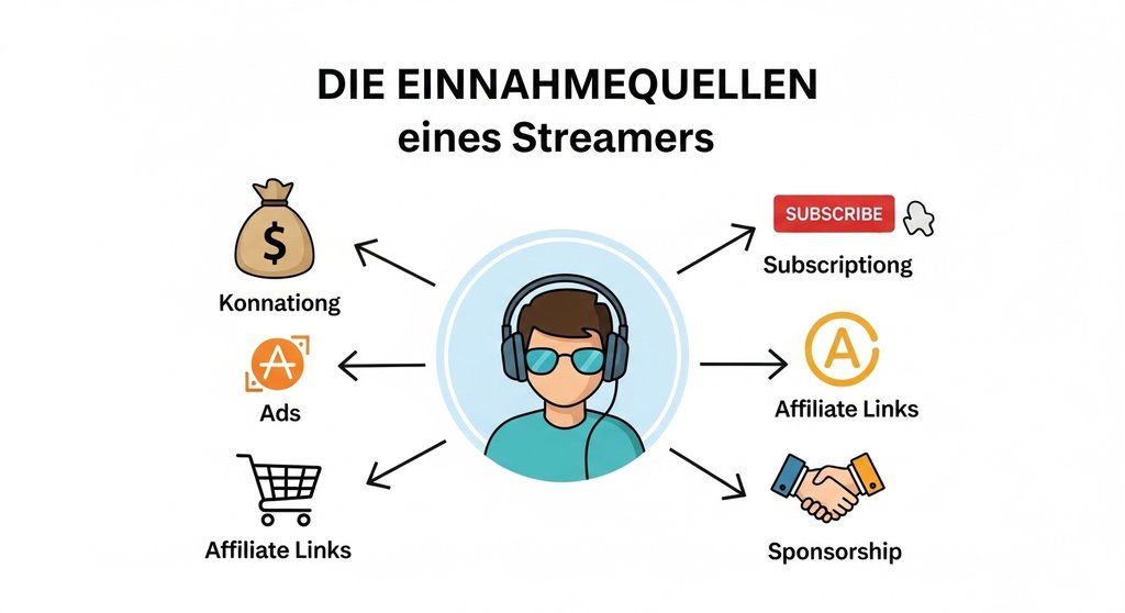 Infografik, die die verschiedenen Möglichkeiten zum Geld verdienen mit Streaming zeigt.