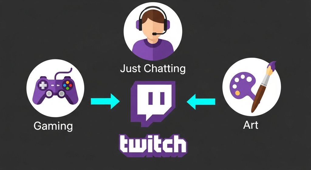 Infografik die zeigt, welche Inhalte auf Twitch gestreamt werden.
