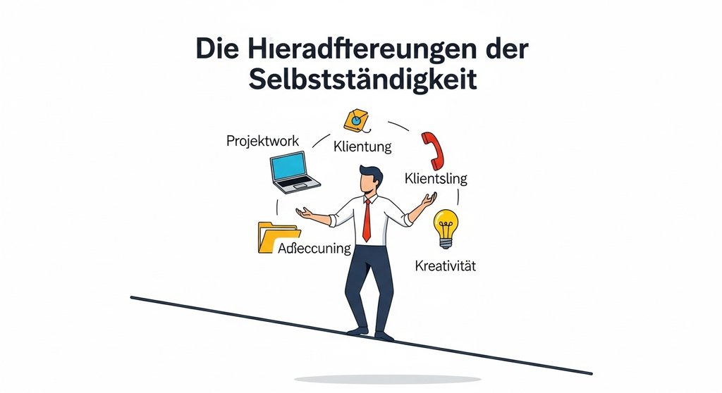 Infografik über die vielen Aufgaben, die das Zeitmanagement für Selbstständige erschweren.