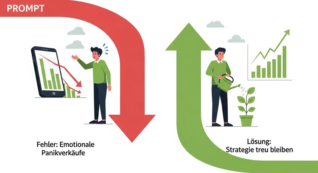 Infografik zeigt den Unterschied zwischen emotionalem Handeln und strategischem Investieren an der Börse.
