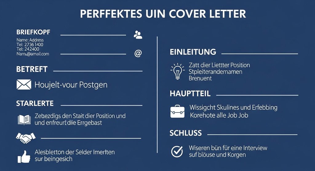 Infografik zum perfekten Aufbau eines Bewerbungsanschreibens mit allen Sektionen.