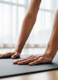 Yogamatte im Test zeigt eine Person mit perfektem Grip im herabschauenden Hund.