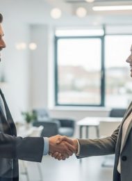 Zufriedene Bewerberin nach einem erfolgreichen Vorstellungsgespräch.