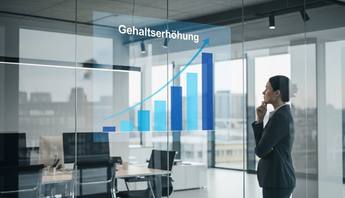 Realistische Gehaltserhöhung: Eine Person betrachtet nachdenklich eine aufsteigende Grafik an einer Glaswand.
